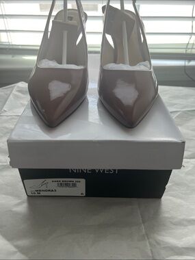 Nine West Dark Brown Patent Pointed Toe Slingback Pumps